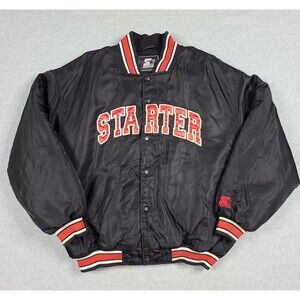 Vintage Starter 90s Satin Bomber Jacket Brand Spellout Size Large Bulls